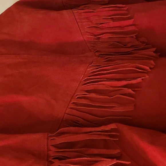 Vintage Avon Fashions Red Fringed Suede 80s 90s Leather Collar Jacket ❤ - Picture 8 of 14